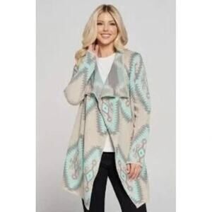 Renee C Womens Sz L Aztec Tribal Southwest Oversized Wool Mohair Knit Cardigan